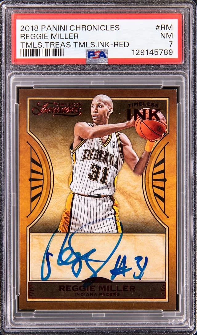 2018-19 Panini Chronicles Reggie Miller Timeless Treasures Timless Ink Red #TT-RM card image