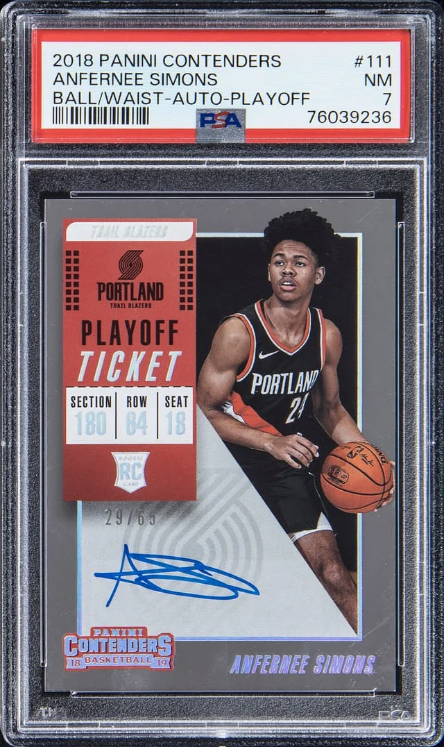 2018-19 Panini Contenders Anfernee Simons Ball/Waist-Autograph-Playoff #111 card image