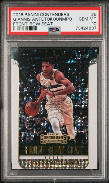2018-19 Panini Contenders Giannis Antetokounmpo Front Row Seat Gold Vinyl #5 card image