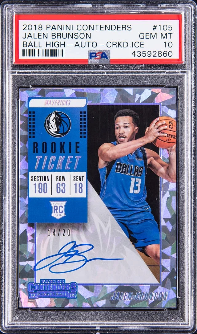 2018-19 Panini Contenders Jalen Brunson, Ball High Ticket Autograph Variation Cracked Ice #105 card image