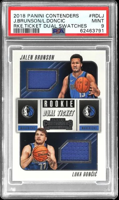 2018-19 Panini Contenders Jalen Brunson/Luka Doncic Ticket Dual Swatches #RDLJ card image