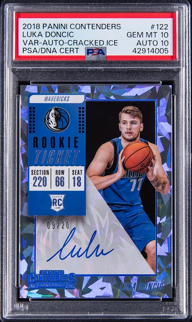 2018-19 Panini Contenders Luka Doncic Ticket Autograph Variation Cracked Ice #122 card image