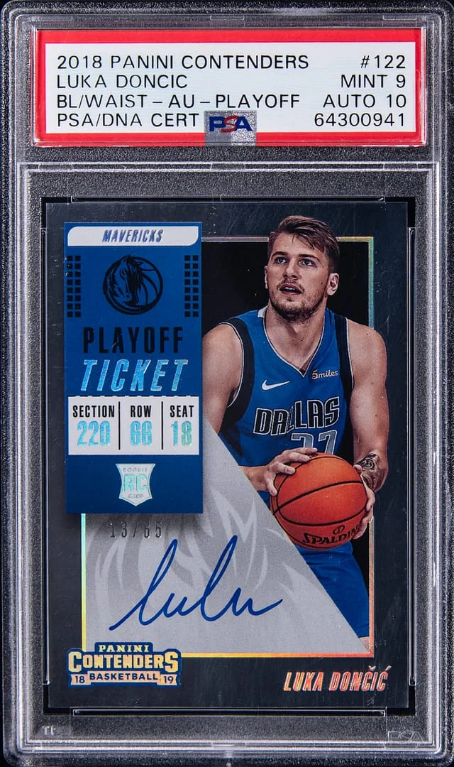 2018-19 Panini Contenders Luka Doncic, Ball at Waist Playoff Ticket Autograph #122 card image