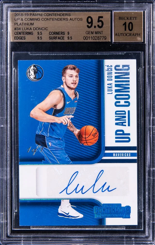 2018-19 Panini Contenders Luka Doncic Up and Coming Contenders Autographs Platinum #UC-LDC card image