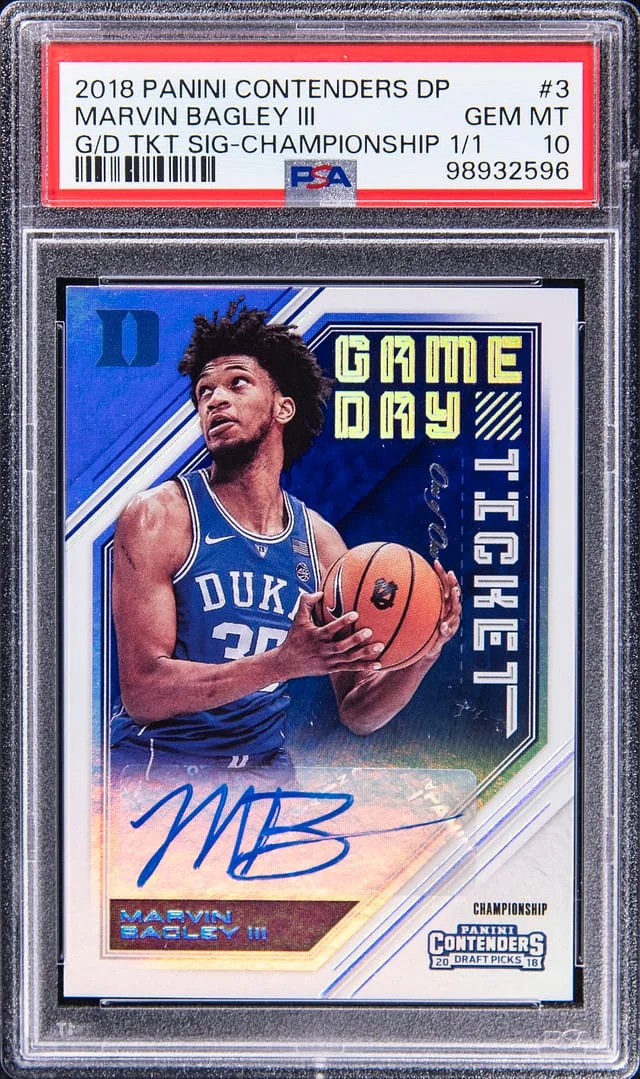 2018-19 Panini Contenders Marvin Bagley III Draft Pick Game Day Ticket Signature Championship #3 card image