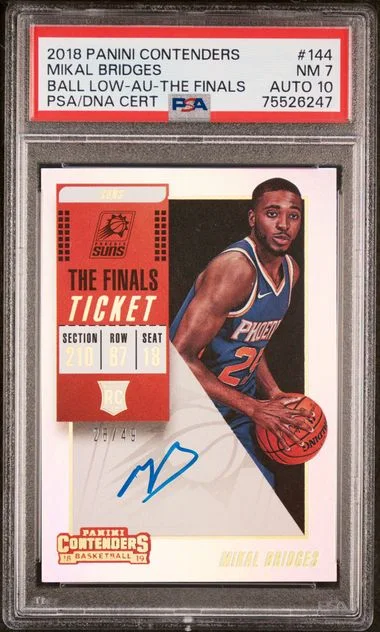 2018-19 Panini Contenders Mikal Bridges Ball Low-Autograph-The Finals #144 card image