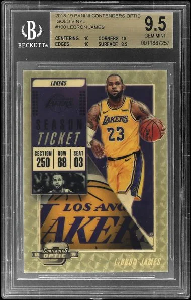 2018-19 Panini Contenders Optic LeBron James Gold Vinyl #100 card image