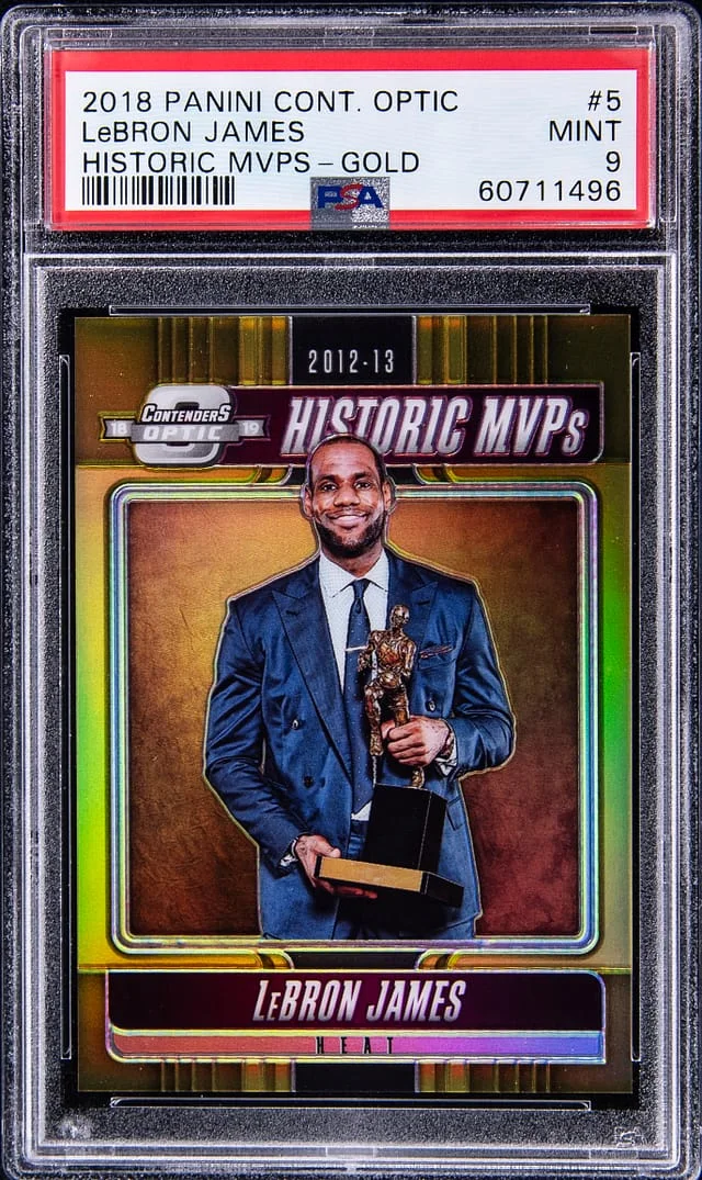 2018-19 Panini Contenders Optic LeBron James Historic MVPs Gold #5 card image
