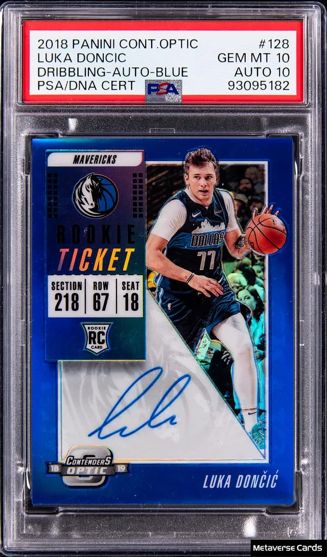 2018-19 Panini Contenders Optic Luka Doncic, Dribbling Ticket Autograph #128 card image