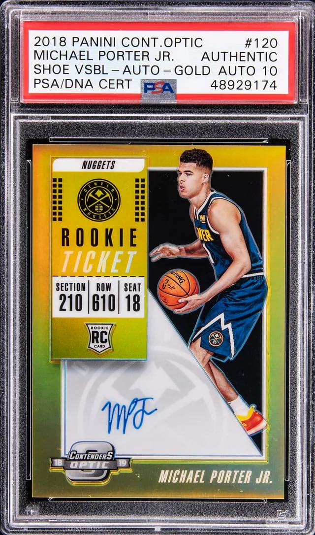 2018-19 Panini Contenders Optic Michael Porter Jr., Shoe Visible Ticket Autograph Gold #120 card image