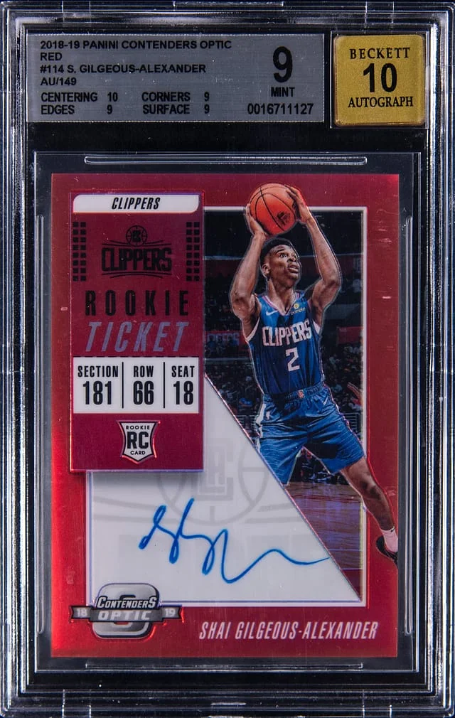 2018-19 Panini Contenders Optic Shai Gilgeous-Alexander White Jersey Autograph Blue #114 card image