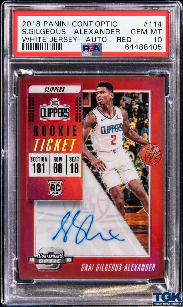 2018-19 Panini Contenders Optic Shai Gilgeous-Alexander, White Jersey, Ticket Autographs Red #114 card image