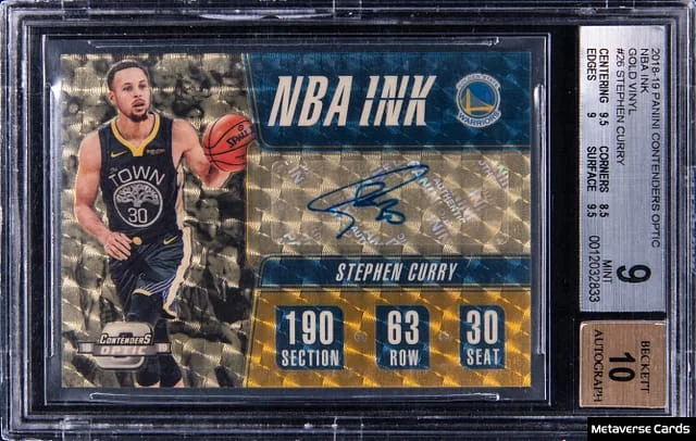 2018-19 Panini Contenders Optic Stephen Curry NBA Ink Gold Vinyl Prizm #NI-SCY card image