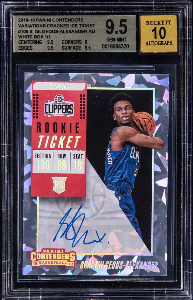2018-19 Panini Contenders Shai Gilgeous-Alexander Variations Cracked Ice Ticket Autographs White Box #106 card image