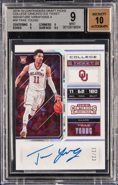 2018-19 Panini Contenders Trae Young College Cracked Ice Ticket Signature Variation #56 card image