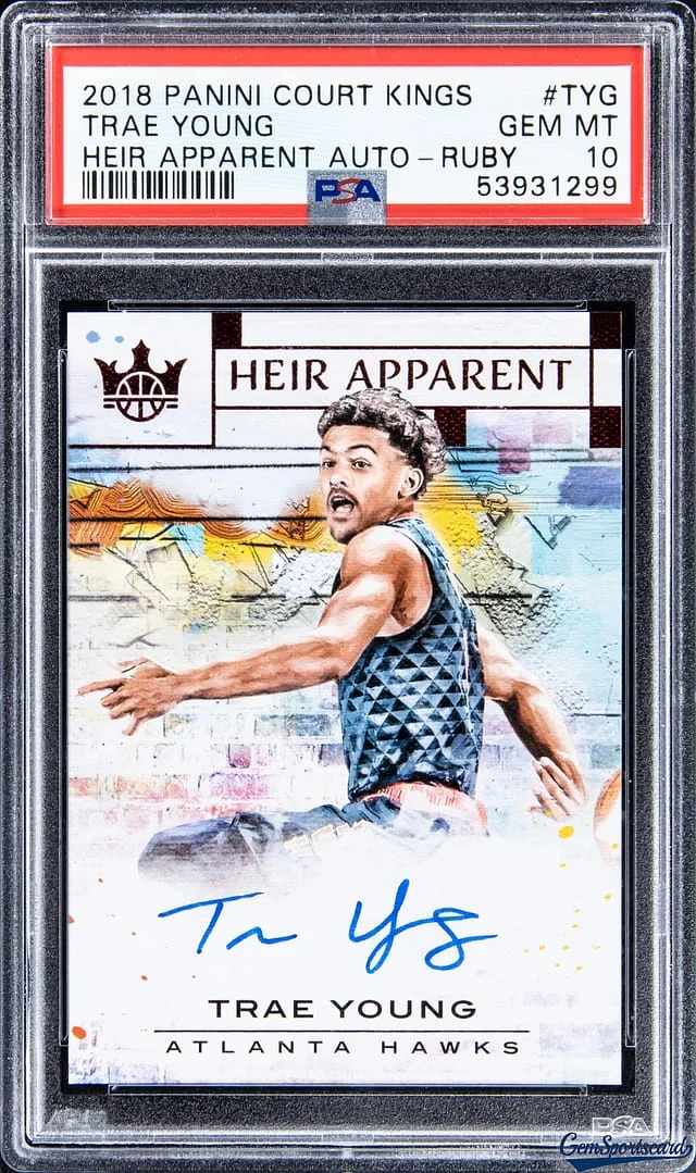 2018-19 Panini Court Kings Trae Young Heir Apparent Autograph Ruby #HA-TYG card image