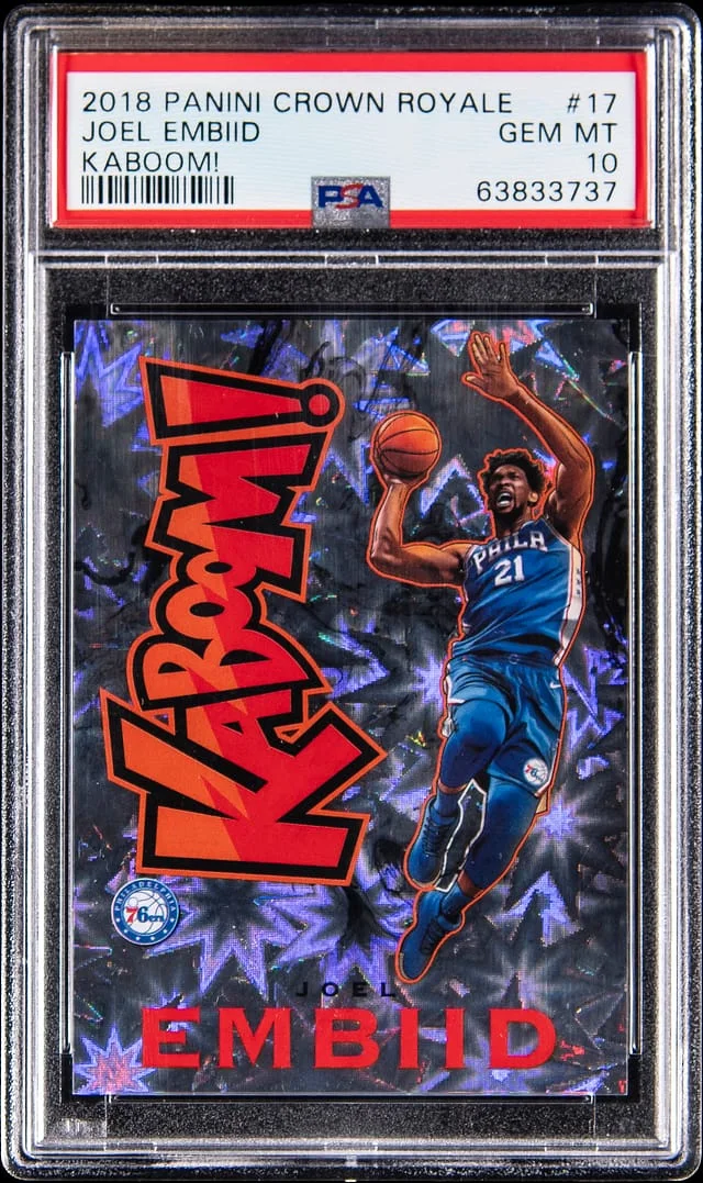 2018-19 Panini Crown Royale Joel Embiid Kaboom #17 card image