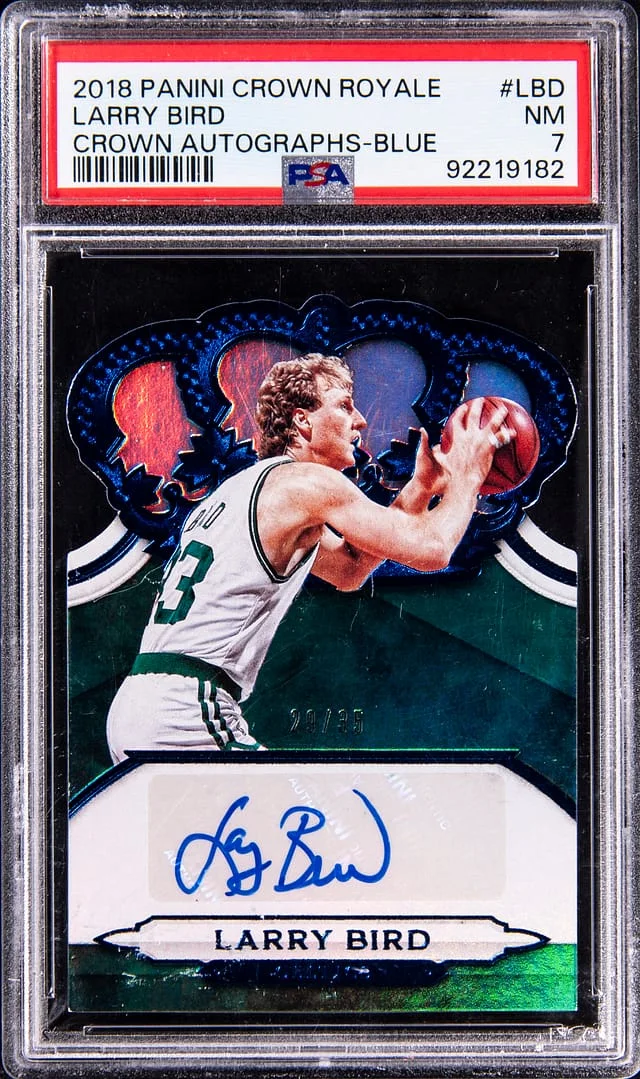 2018-19 Panini Crown Royale Larry Bird Crown Autographs Blue #LBD card image