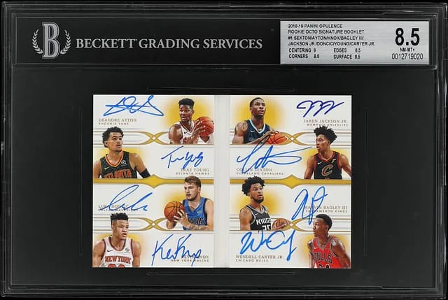 2018-19 Panini Deandre Ayton/Trae Young/Luka Doncic/Kevin Knox/Jaren Jackson Jr./Collin Sexton/Marvin Bagley Jr./Wendall Carter Jr. Multi-Signed Opulence Octo Signature Booklet #OCTO card image