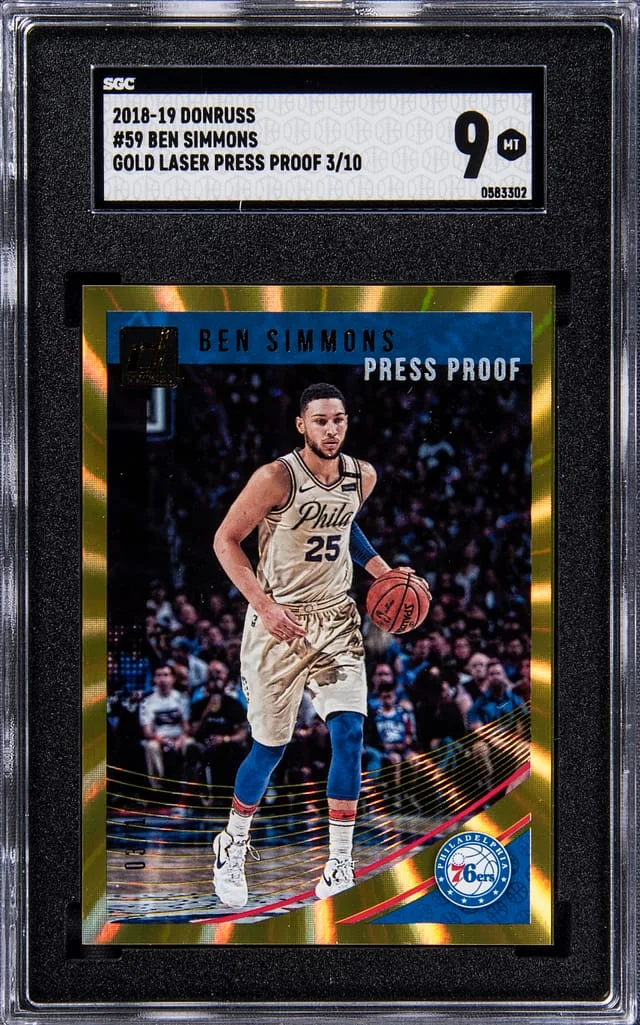 2018-19 Panini Donruss Ben Simmons Gold Laser Press Proof #59 card image