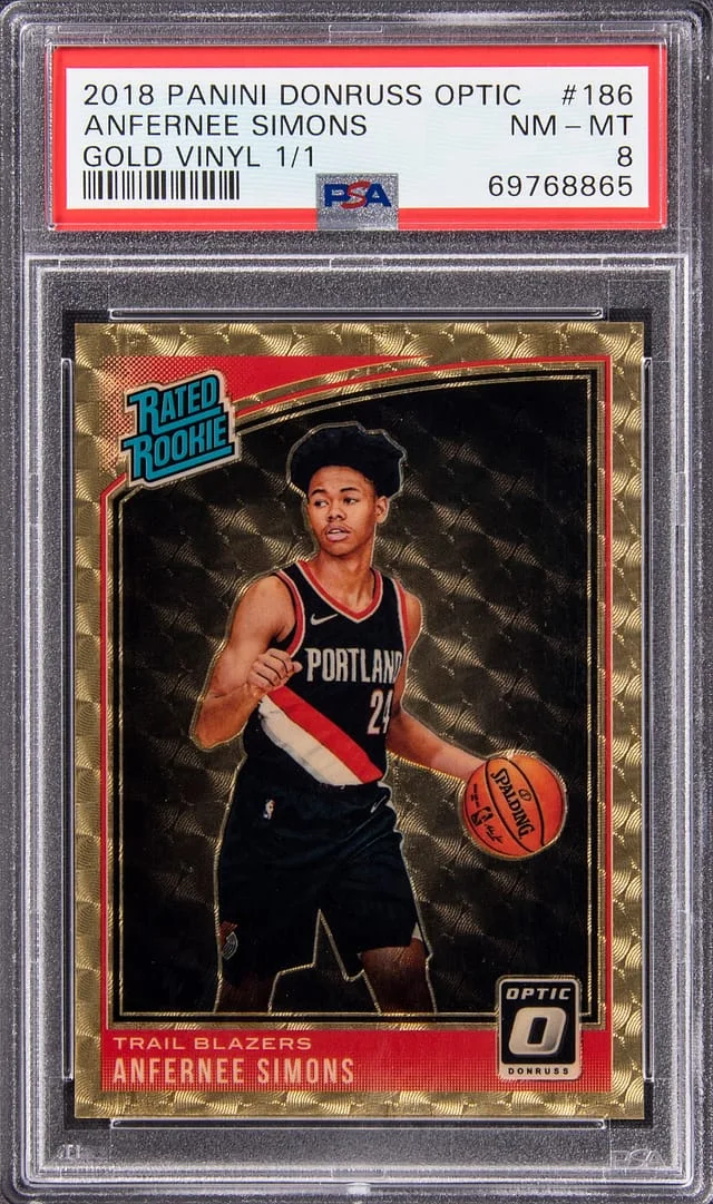 2018-19 Panini Donruss Optic Anfernee Simons – Jersey Number Gold Vinyl #186 card image