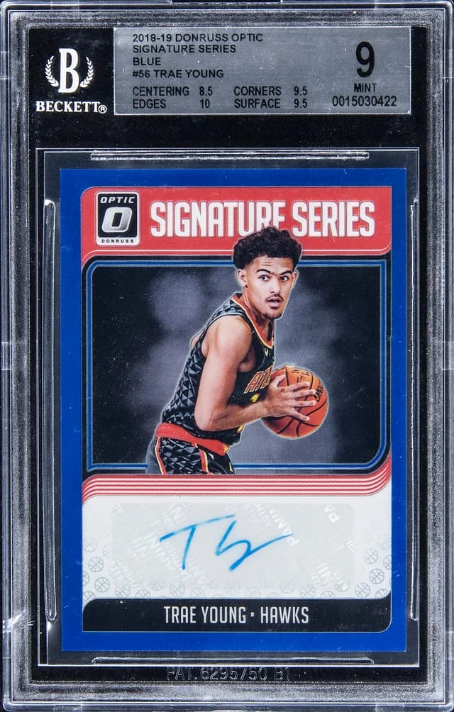 2018-19 Panini Donruss Optic Trae Young Signature Series Blue #56 card image