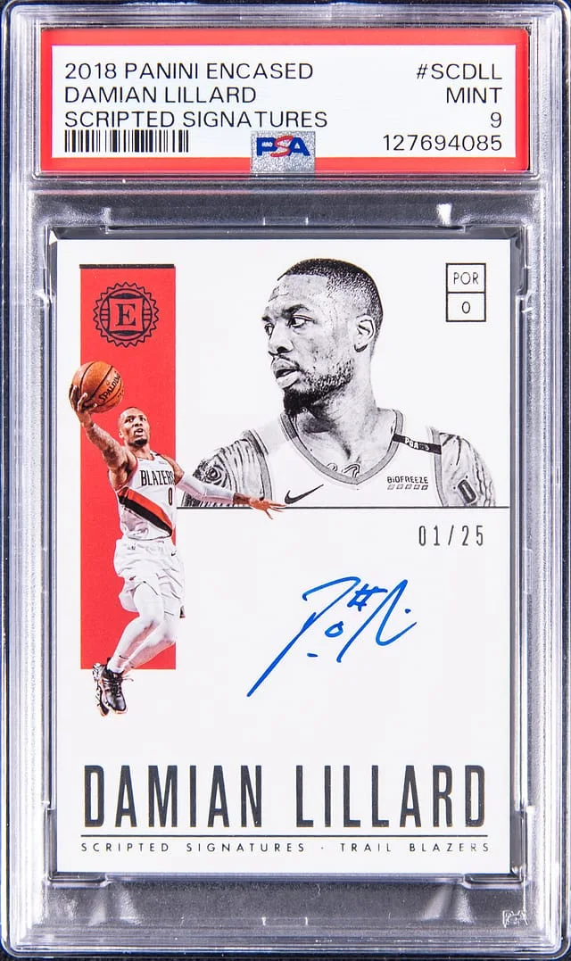 2018-19 Panini Encased Damian Lillard Scripted Signatures #SC-DLL card image