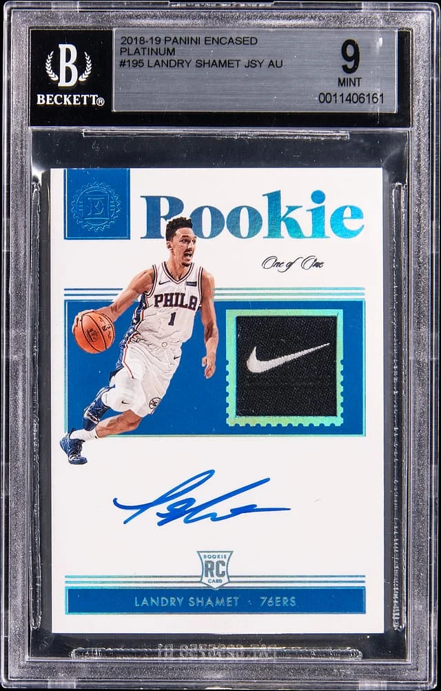 2018-19 Panini Encased Landry Shamet Patch Autograph Platinum #195 card image