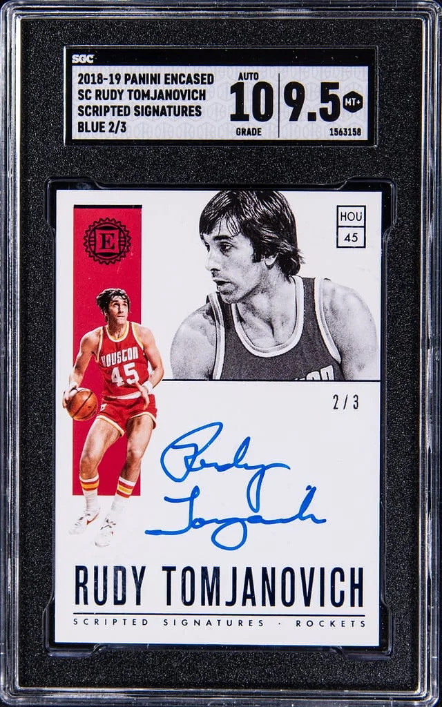 2018-19 Panini Encased Rudy Tomjanovich Scripted Signatures Blue #SC-RTJ card image