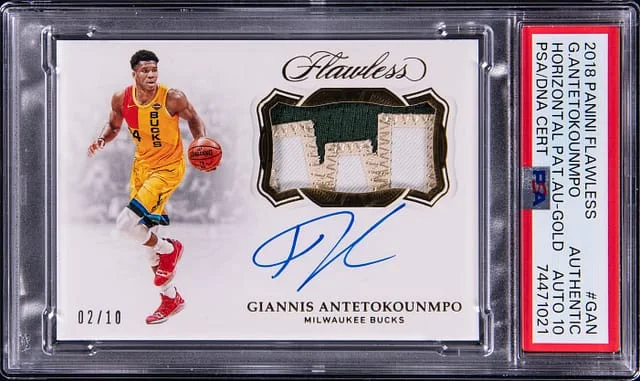 2018-19 Panini Flawless Giannis Antetokounmpo Horizontal Patch Autograph Gold #HP-GAN card image
