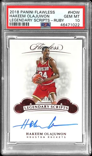 2018-19 Panini Flawless Hakeem Olajuwon Legendary Scripts Ruby #LS-HOW card image