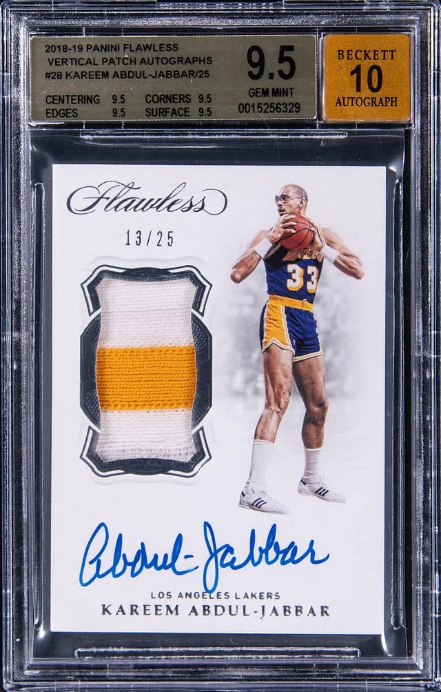 2018-19 Panini Flawless Kareem Abdul-Jabbar Vertical Patch Autographs #VP-KAJ card image