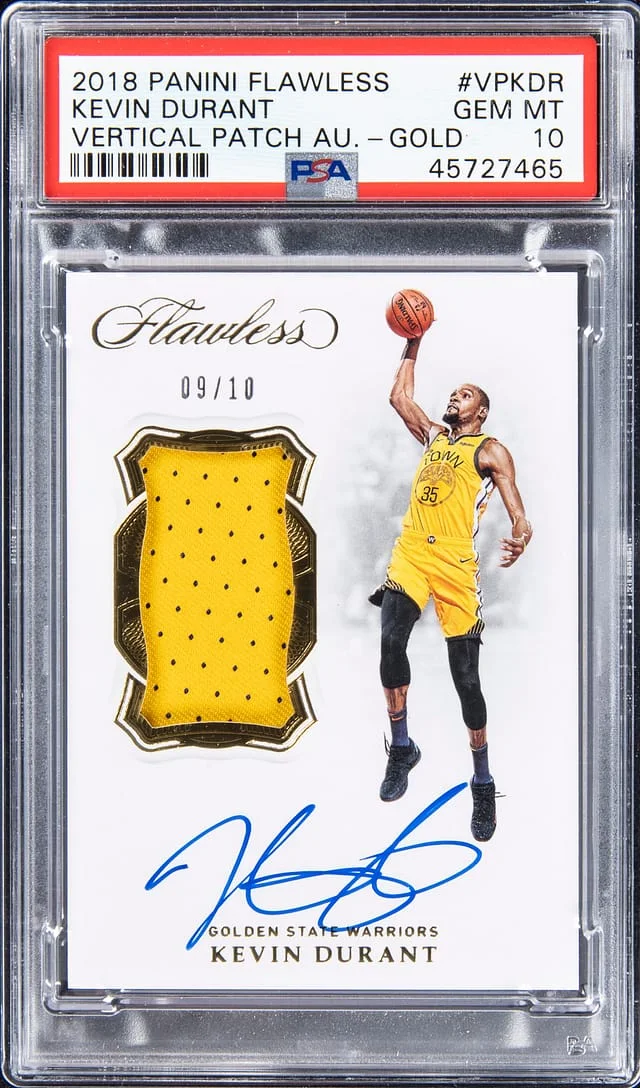 2018-19 Panini Flawless Kevin Durant Vertical Patch Autograph Gold #VP-KDR card image
