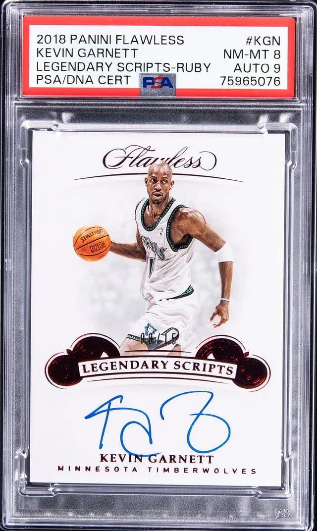 2018-19 Panini Flawless Kevin Garnett Legendary Scripts Ruby #LS-KGN card image