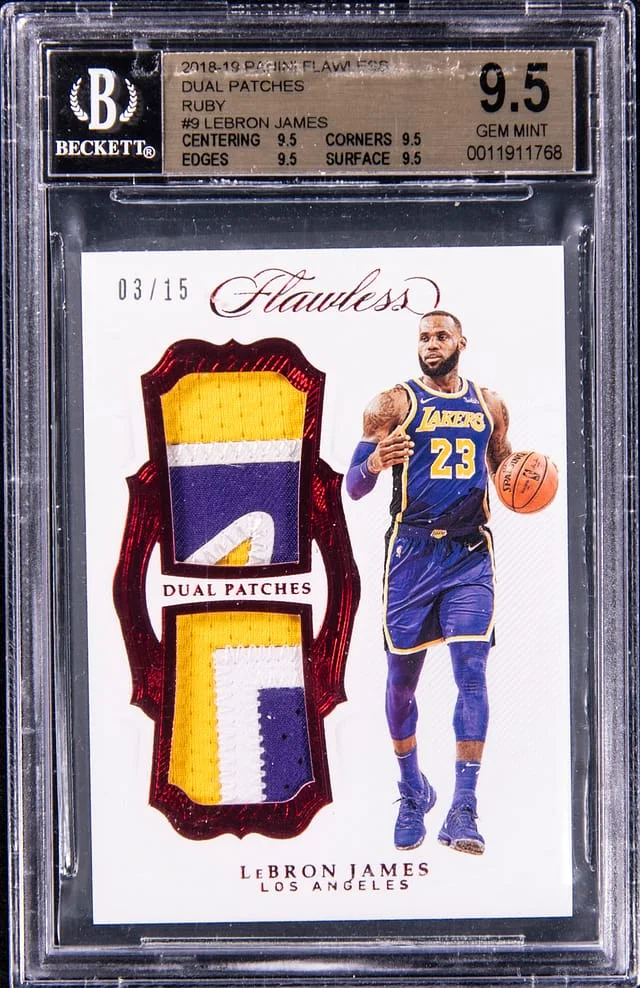 2018-19 Panini Flawless LeBron James Dual Dual Patches Ruby #DP-LBJ card image