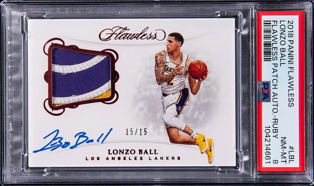 2018-19 Panini Flawless Lonzo Ball Patch Autographs Ruby #PA-LBL card image