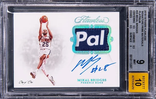 2018-19 Panini Flawless Mikal Bridges Signature Prime Materials Platinum #SP-MKB card image