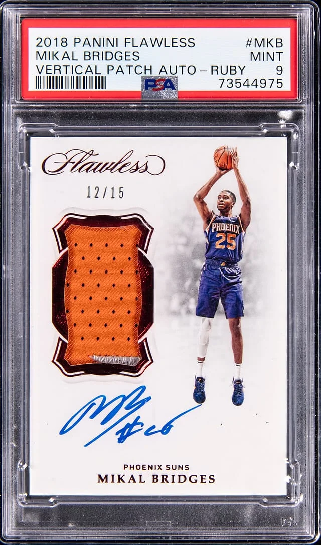 2018-19 Panini Flawless Mikal Bridges Vertical Patch Autograph Ruby #VP-MKB card image