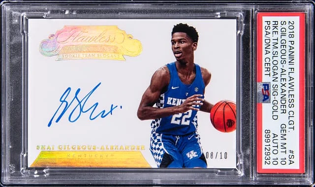 2018-19 Panini Flawless Shai Gilgeous-Alexander Collegiate Team Slogan Signatures Gold #BSS-SA card image