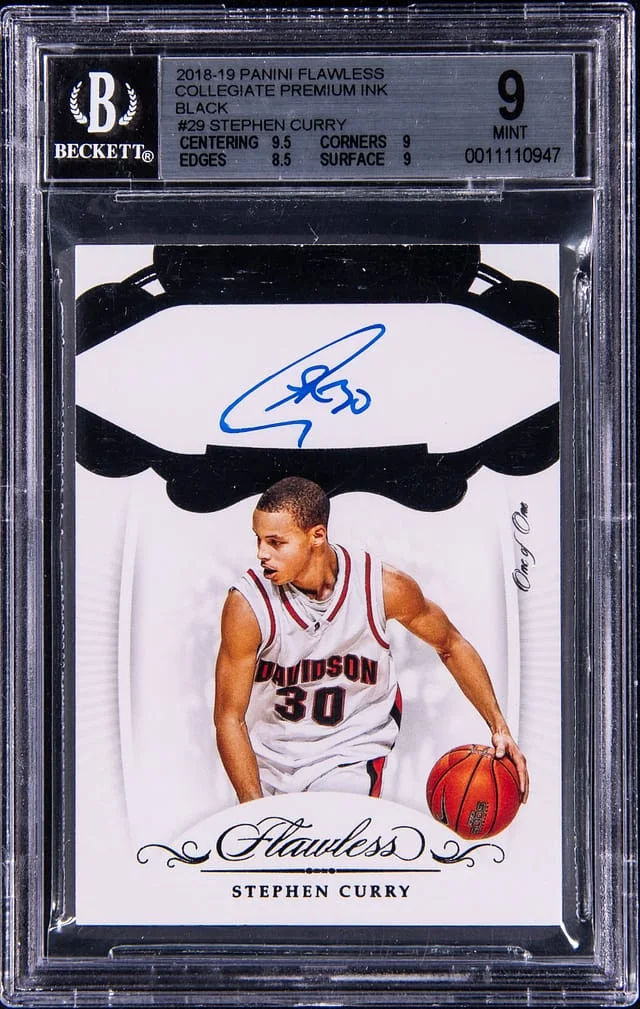 2018-19 Panini Flawless Stephen Curry Collegiate Premium Ink Black #PI-SC card image