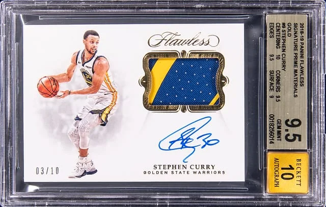 2018-19 Panini Flawless Stephen Curry Signature Prime Materials Gold #SP-SCY card image