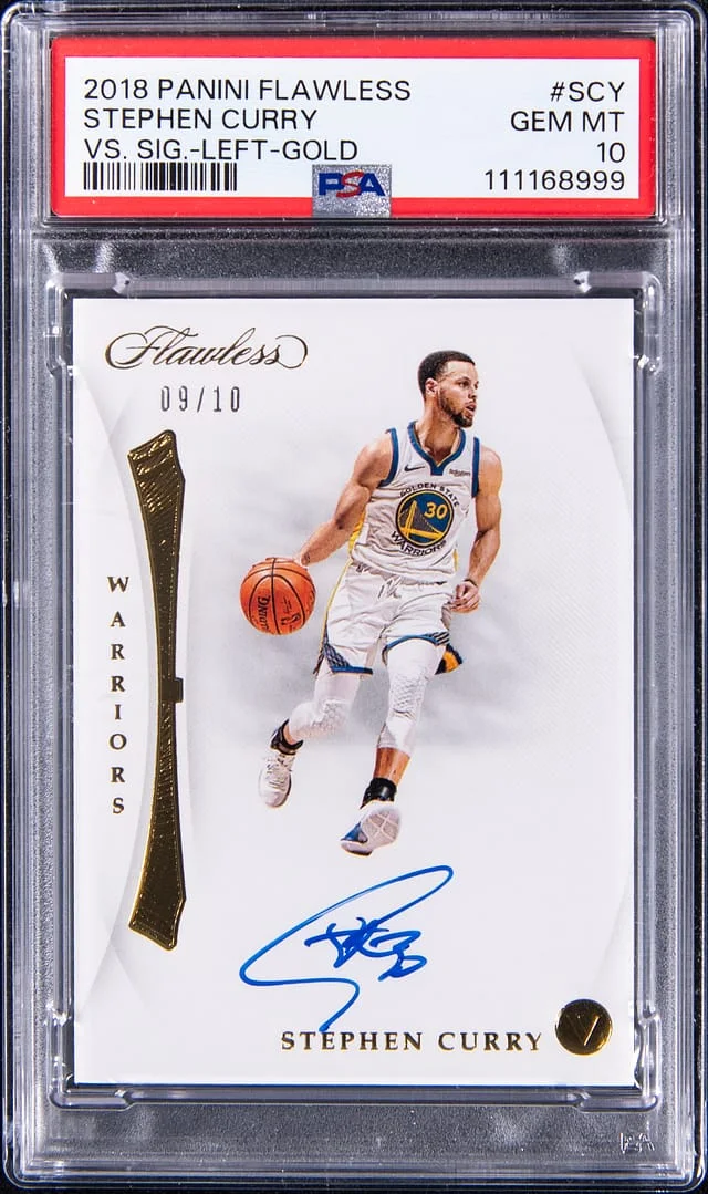 2018-19 Panini Flawless Stephen Curry VS. Signatures Left Gold #VL-SCY card image