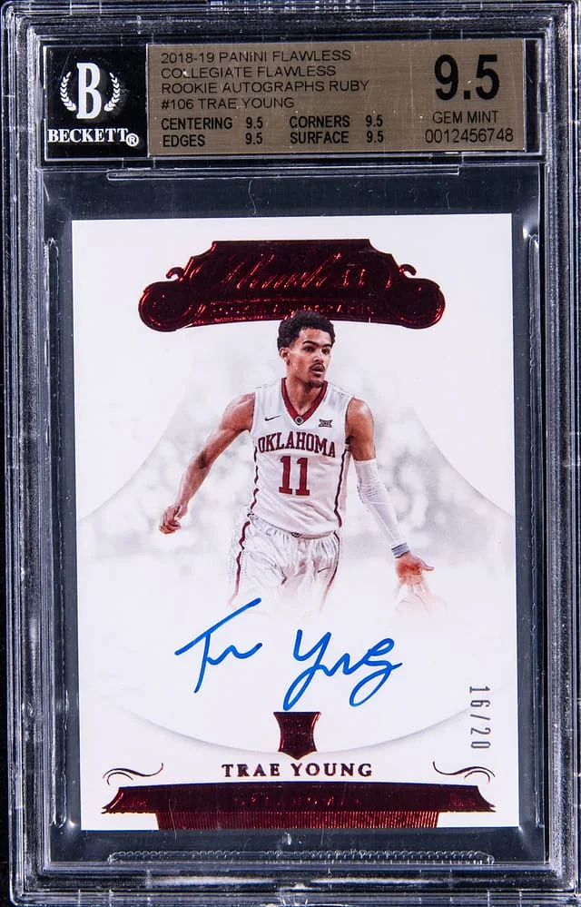 2018-19 Panini Flawless Trae Young Collegiate Autographs Ruby #106 card image