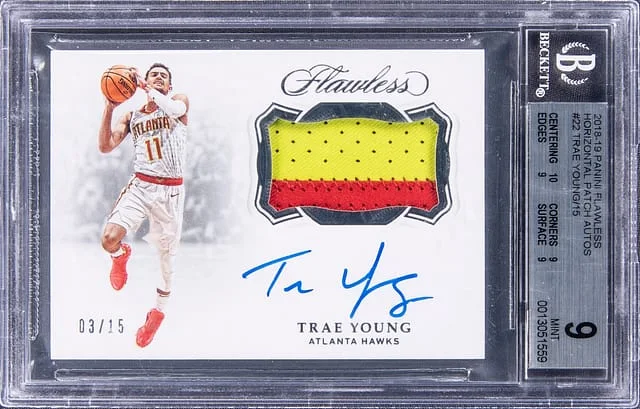 2018-19 Panini Flawless Trae Young Horizontal Patch Autograph #HP-TYG card image