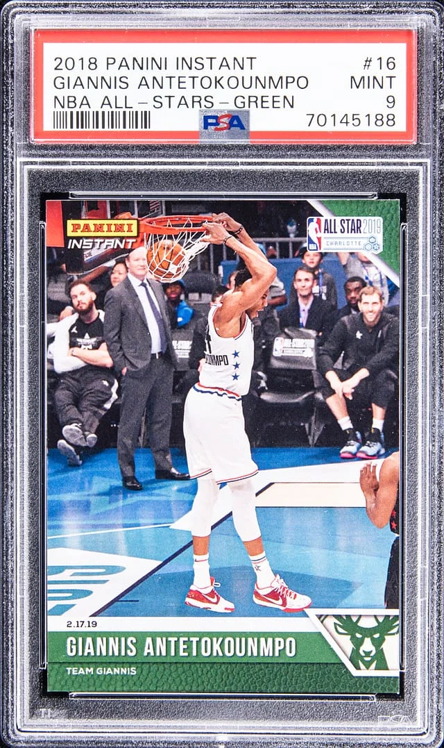 2018-19 Panini Giannis Antetokounmpo Instant NBA All-Stars Green #16 card image