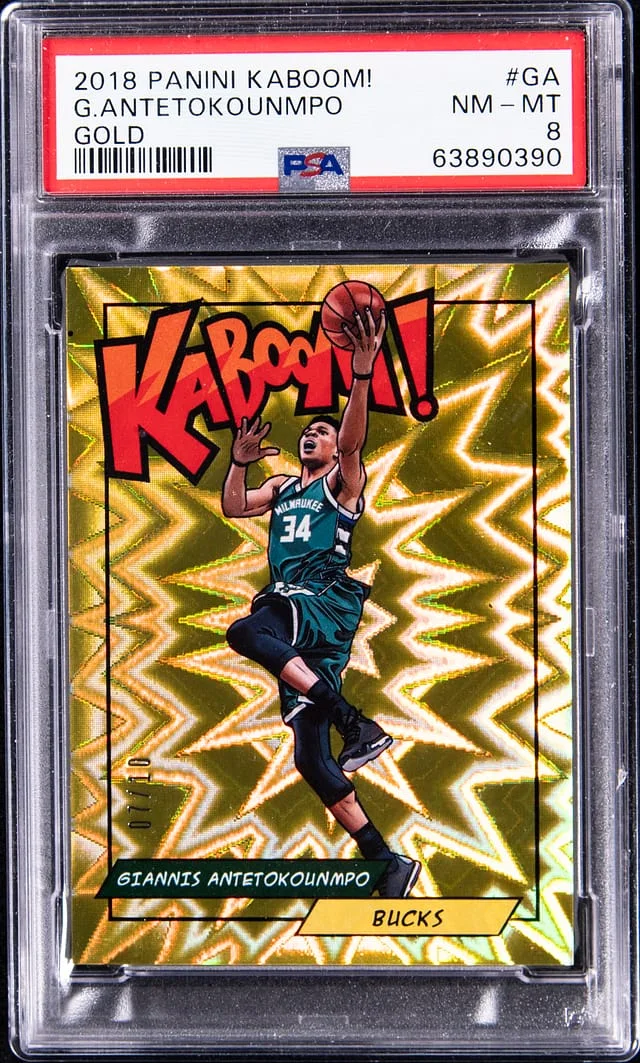 2018-19 Panini Giannis Antetokounmpo Kaboom! Gold #K-GA card image