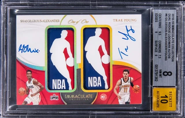 2018-19 Panini Immaculate Collection Shai Gilgeous-Alexander/Trae Young Dual Logoman Autographs #DR-ST card image