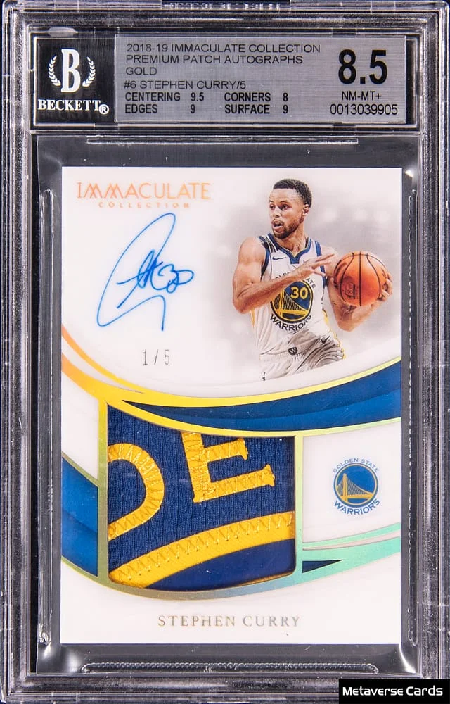 2018-19 Panini Immaculate Collection Stephen Curry Premium Patch Autographs Gold #PP-SCY card image