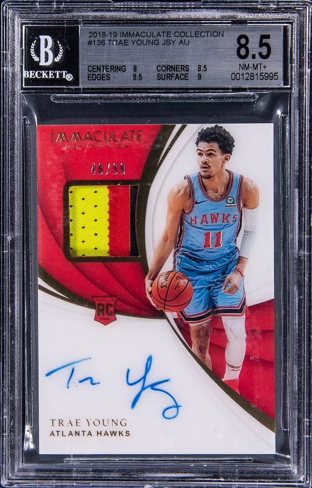 2018-19 Panini Immaculate Collection Trae Young Patch Autograph (RPA) #136 card image