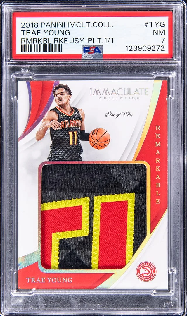 2018-19 Panini Immaculate Collection Trae Young Remarkable Jerseys Platinum #RJ-TYG card image